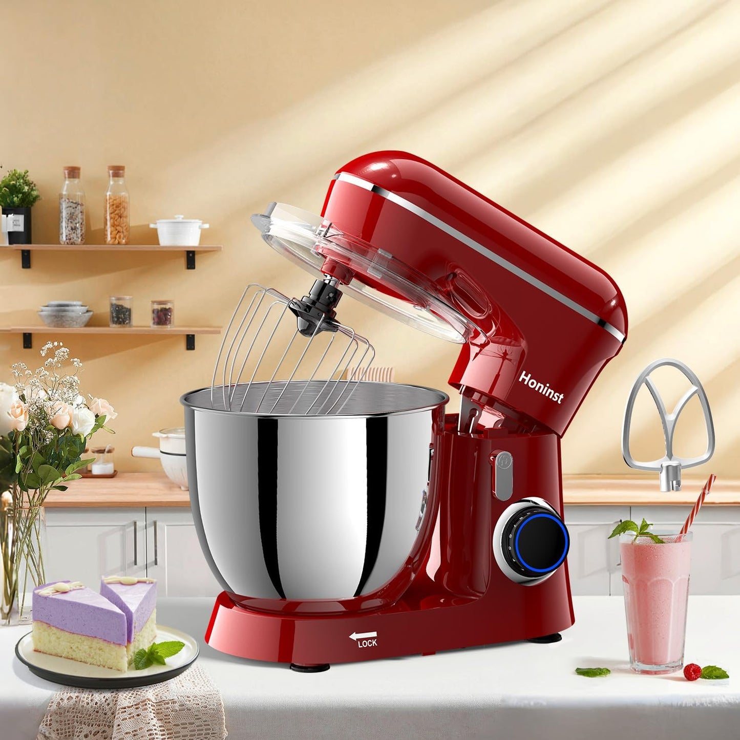 Head Electric Stand Mixer, 3-In-1 Kitchen Mixer with Bowl, Dough Hook,