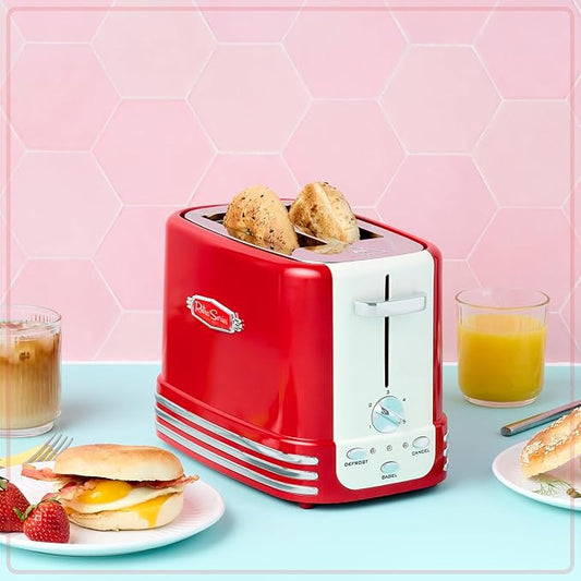 Nostalgia Retro Wide 2-Slice Toaster, Vintage Design With Crumb Tray,