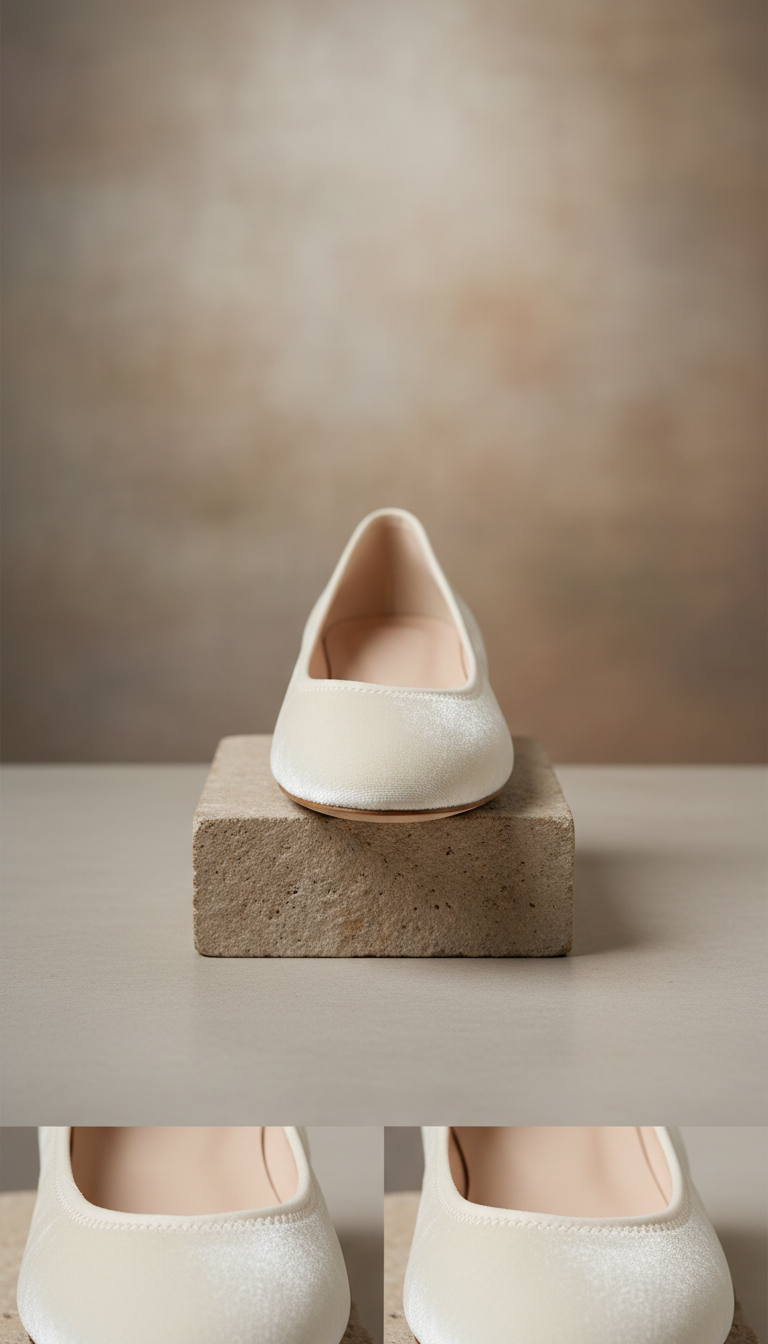 Ballet Flat in Velvet Ivory