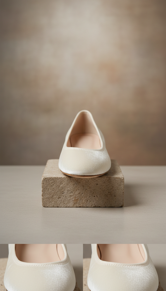 Ballet Flat in Velvet Ivory
